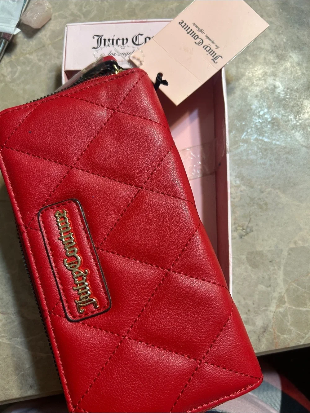Juicy Couture Quilted Red Wallet with Gold Logo Plate